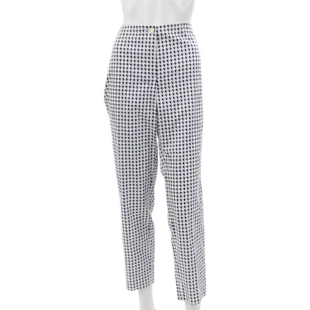 Cambio Women Dress Pants Navy Houndstooth Cotton Button Detail Size 12